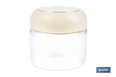 Cofan – Bote de Vidrio Borosilicato con Tapa Beige | 400 ml | Cierre Hermético a Presión | Conservación de Especias y Snacks